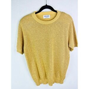 Alfred Dunner Sweater S Yellow Knit Short Sleeve Lightweight Pullover Top‎ Gold